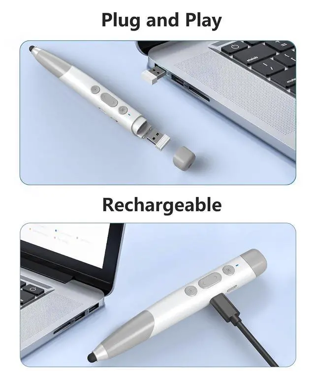 Alt view image 3 of 7 - 4-in-1 Presentation Clicker with Telescopic Pointer & Stylus Pen - 2.4GHz Wireless Presenter for PowerPoint/Keynote, Teacher Lanyard, Rechargeable - Compatible with Smart Board, Computer, Mac, Tablet