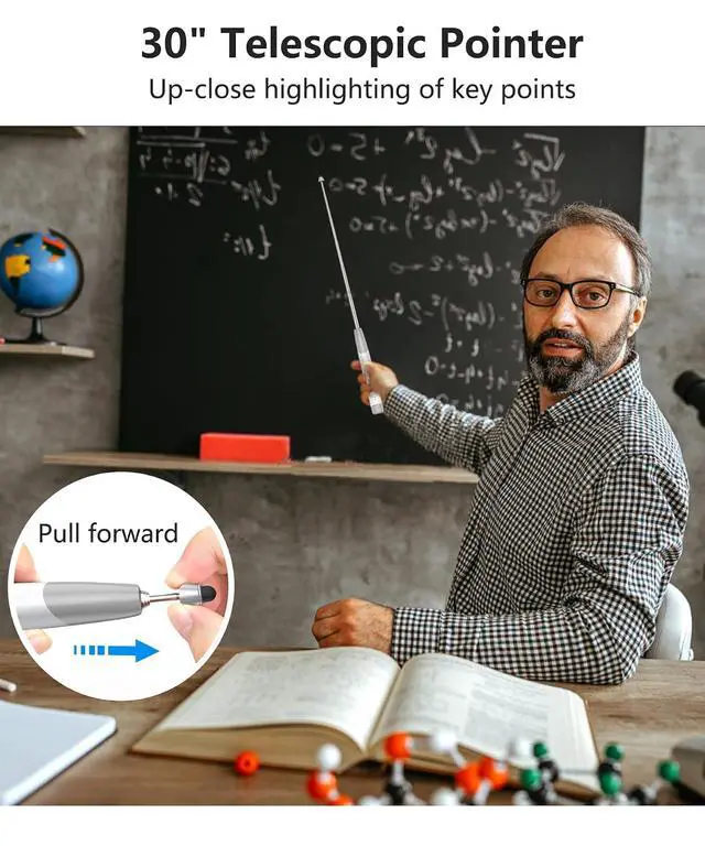 Alt view image 6 of 7 - 4-in-1 Presentation Clicker with Telescopic Pointer & Stylus Pen - 2.4GHz Wireless Presenter for PowerPoint/Keynote, Teacher Lanyard, Rechargeable - Compatible with Smart Board, Computer, Mac, Tablet