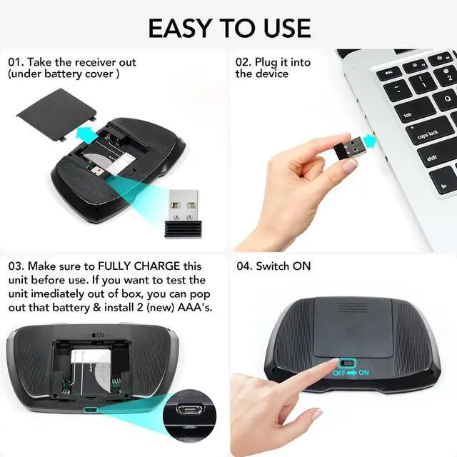 Alt view image 6 of 7 - A3 Handheld Mini Wireless Keyboard with Touchpad, 2.4G/BT & Media Keys | Backlit, Rechargeable Li-ion Battery, Compatible with TV Box, Smart TV, Xbox, PC, Android, Windows, Linux
