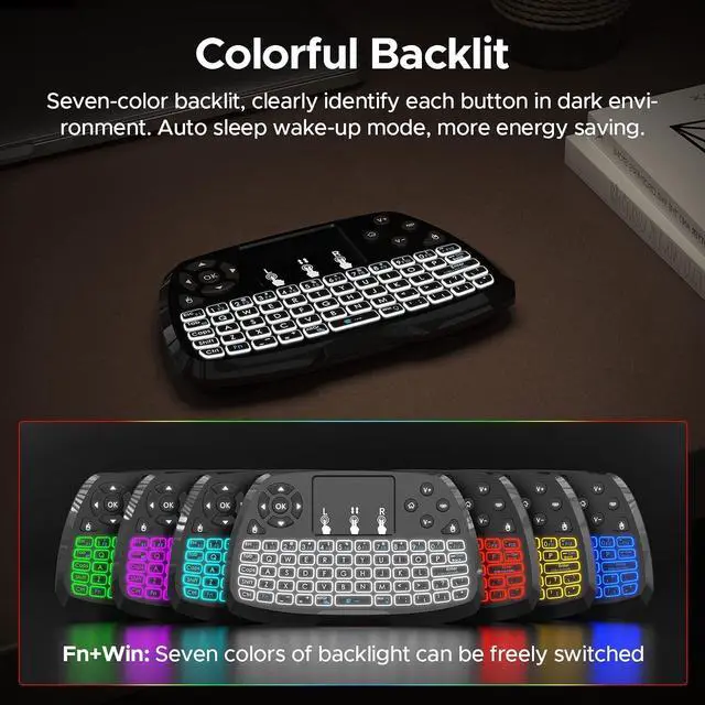 Alt view image 7 of 7 - A3 Handheld Mini Wireless Keyboard with Touchpad, 2.4G/BT & Media Keys | Backlit, Rechargeable Li-ion Battery, Compatible with TV Box, Smart TV, Xbox, PC, Android, Windows, Linux