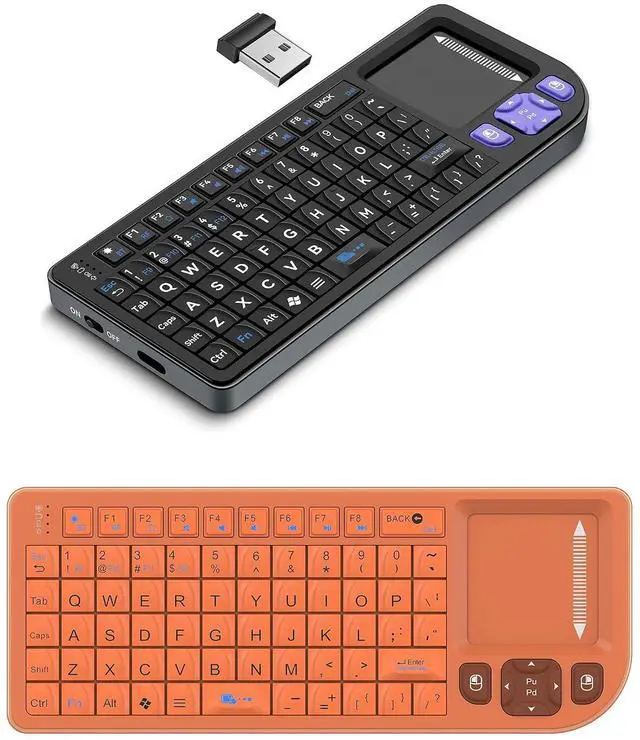 Main image of 2 Pack Mini Wireless Keyboard - Black + Orange, Ultra-Slim Rechargeable Combo for Laptop, PC, Smart TV, Office & Home