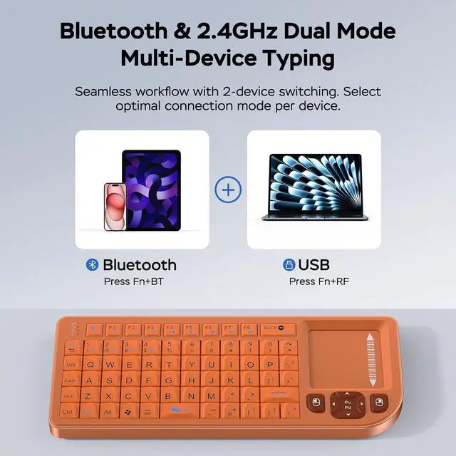 Alt view image 6 of 6 - 2 Pack Mini Wireless Keyboard (White+Orange) + Presenter Clicker with Telescopic Pointer & Stylus Pen, Office/Classroom Bundle