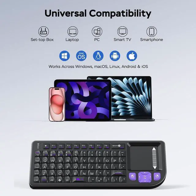 Alt view image 3 of 7 - 2 Pack Mini Wireless Keyboard - Black + White, Ultra-Slim Rechargeable Combo for Laptop, PC, Smart TV, Office & Home