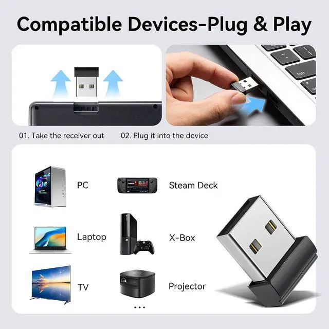 Alt view image 6 of 7 - 2 Pack Mini Wireless Keyboard - Black + White, Ultra-Slim Rechargeable Combo for Laptop, PC, Smart TV, Office & Home