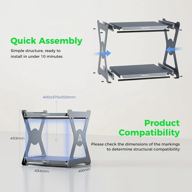 Alt view image 7 of 7 - Creality Official CFS Workstand, CFS Stand, Space-Saving Quick-Storage, Dual-Tier Pull-Out Shelves, 15kg Max Load, Metal Soft-Close Slides, Anodized Aluminum Finish, Holds Printers, Dry Boxes & CFS