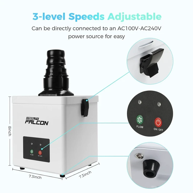 Alt view image 6 of 7 - Creality Falcon Smoke Purifier, 2 Layer Filtration, 99.97% Purification Rate, Low Noise68dB, 3 Level Speeds Adjustable, 115m³/h, 45W Desktop Air Purifier for A1 Laser Engraver