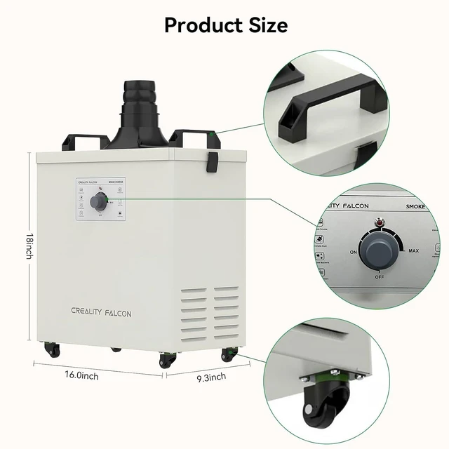 Alt view image 7 of 7 - Creality Falcon Smoke Purifier for Laser Engraver, 3-Stage Filtration, 99.97% Purification Rate, Low Noise, 180W Fume Extractor for Engraving Machine(Use with Enclosure) and Most Enclosed Laser Cutter