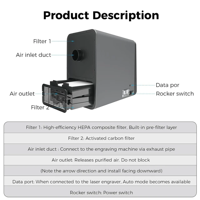 Alt view image 7 of 7 - Creality Falcon AP1 Smart Smoke Purifier, 360° Full-circle Purification, 99% Purification Rate, Real-Time PM2.5 Monitoring, WiFi/App Control, 150W IOT-Connected Fume Extractor for Most Laser Engraver