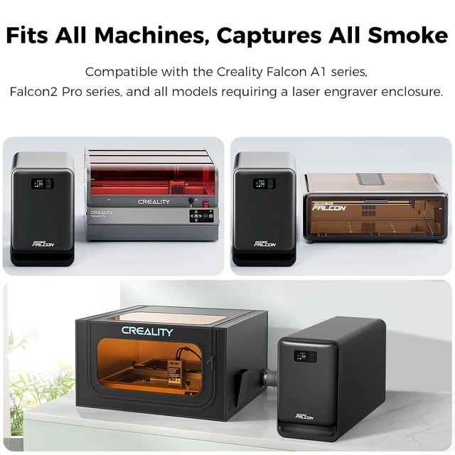 Alt view image 3 of 7 - Creality Falcon AP1 Smart Smoke Purifier, 360° Full-circle Purification, 99% Purification Rate, Real-Time PM2.5 Monitoring, WiFi/App Control, 150W IOT-Connected Fume Extractor for Most Laser Engraver
