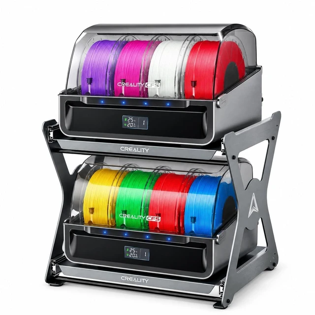 Main image of Creality Official CFS Workstand, CFS Stand, Space-Saving Quick-Storage, Dual-Tier Pull-Out Shelves, 15kg Max Load, Metal Soft-Close Slides, Anodized Aluminum Finish, Holds Printers, Dry Boxes & CFS