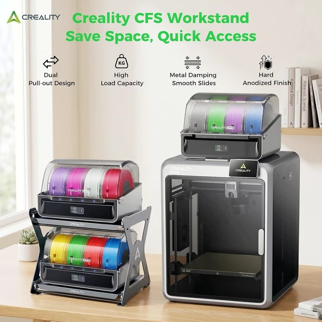 Alt view image 2 of 7 - Creality Official CFS Workstand, CFS Stand, Space-Saving Quick-Storage, Dual-Tier Pull-Out Shelves, 15kg Max Load, Metal Soft-Close Slides, Anodized Aluminum Finish, Holds Printers, Dry Boxes & CFS