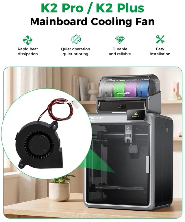 Alt view image 2 of 5 - Creality Official K2 Pro/K2 Plus Mainboard Cooling Fan, 5015 Blower Fan 24V 6000 RPM for K2 Plus/K2 Pro 3D Printer, Original Replacement Part with XH2.54 Connector
