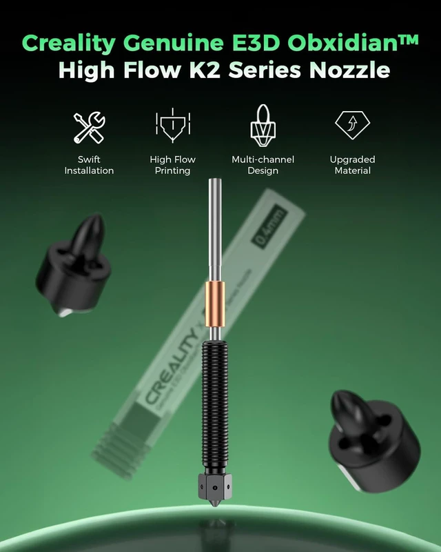 Alt view image 3 of 7 - Creality Official K2 Plus Nozzle 0.4mm, E3D ObxidianTM High Flow Nozzle, Hardened Steel Nozzle with Multi-Channel Design, 600mm/s High-Speed Printing for Creality K2 Plus, K2 Pro, K2 3D Printer