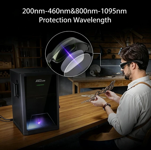 Alt view image 3 of 7 - Creality CR20 Laser Safety Glasses OD7+ for 800-1095nm & OD6+ for 316-460nm, CE EN 207 Certified, Protective Goggles for UV/Blue/Diode/Fiber Laser Engravers, Polycarbonate Lens