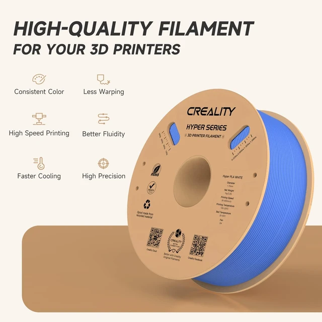 Alt view image 3 of 7 - Official Creality Hyper PLA Filament 1.75mm, High Speed PLA 30-600mm/s 3D Printer Filament, Dimensional Accuracy +/-0.02mm, Fit Most FDM 3D Printers1KG(2.2lbs) Spool Blue