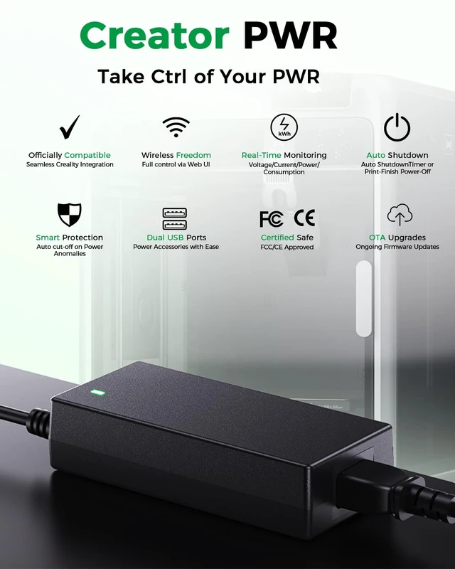 Alt view image 3 of 7 - Creality Official Creator PWR Smart Power Supply, 100-240VAC, Instant Power Protection, WiFi-Enabled, Type-C Communication, for Creality Hi/K1 Series/K2 Series/Ender-3 V3 Printers Ect.