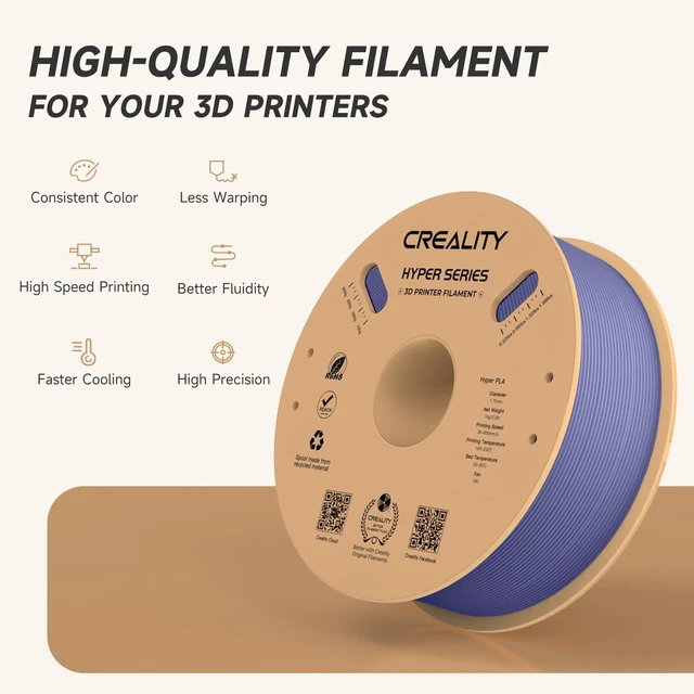 Alt view image 3 of 7 - Official Creality Hyper PLA Filament 1.75mm, High Speed PLA 30-600mm/s Rapid 3D Printer Filament, Dimensional Accuracy +/-0.02mm, Fit Most FDM 3D Printers, 1KG(2.2lbs) Spool Very Peri