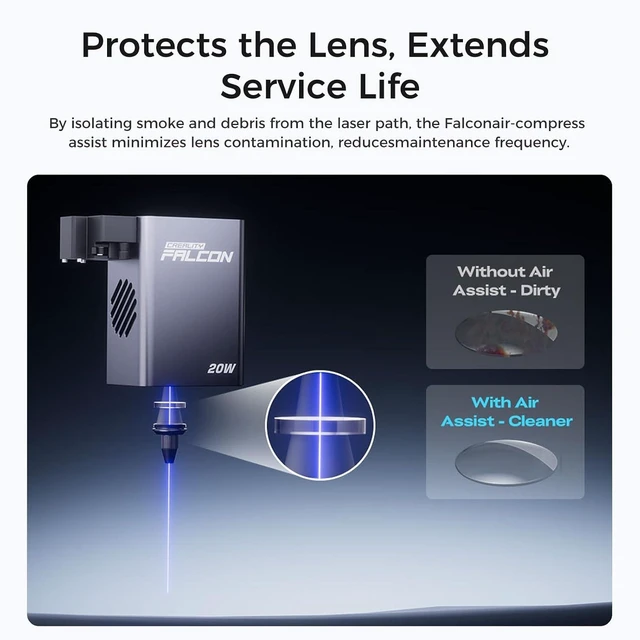 Alt view image 5 of 7 - Creality Upgraded Falcon AC2 Air-Compress Assist for Laser Engraver, 30L/min Airflow for Falcon A1/A1 Pro,Falcon2 Pro/Pro S, Manual & Automatic Control, Protects Laser Lens, Cleaner Cuts & Engraving