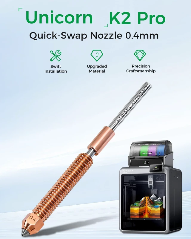 Alt view image 2 of 7 - Creality Official K2 Pro Nozzle Upgraded, 0.4mm 2 PCS Larger Cavity Quick-Swap K2Pro Nozzle, Copper Alloy and Hardened Steel Hotend Nozzle Replacement Accessories for 3D Printer K2 Pro Combo