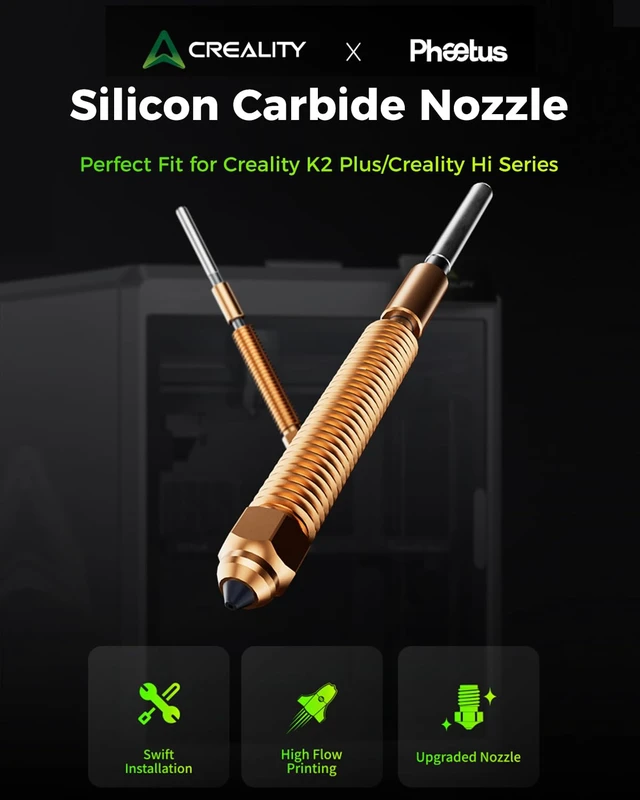 Alt view image 2 of 7 - Creality Phaetus K2 Plus Silicon Carbide Nozzle, 0.6mm Quick-Swap 3D Printing Nozzle Specially for Carbon Fiber, Wood, Glass Fiber Filament, Suit for 3D Printer K2 Plus, K2, K2 Pro, Creality Hi