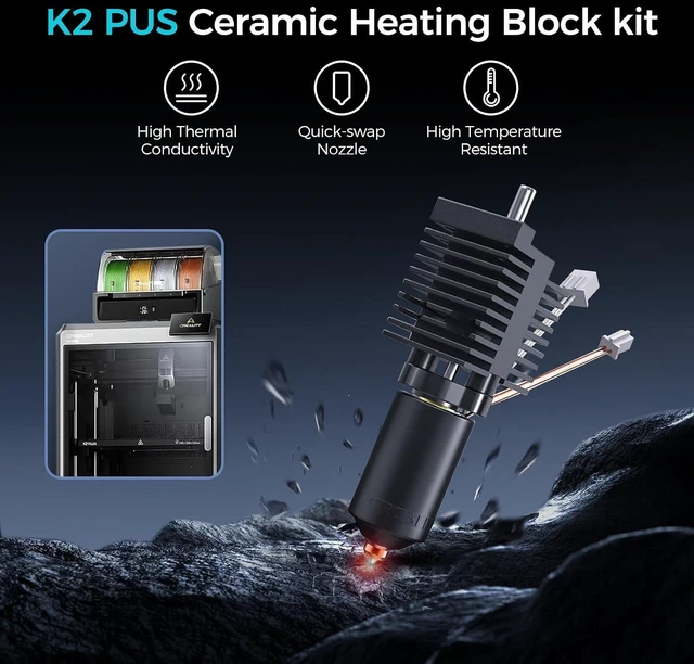 Alt view image 2 of 7 - Creality Official K2 Plus Ceramic Heating Block Hotend Kit, with Quick-swap Nozzle Kit, Supports 350°C High Temperature, All-Metal Integrated Design Extruder Hotend for 3D Printer K2 Plus Combo