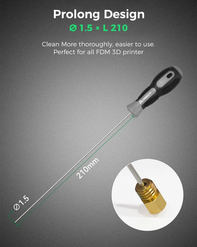 Alt view image 4 of 6 - Creality Official Clog Poke, 3D Printer Nozzle Cleaning Kit 1.5mm L210mm Extruder Nozzle Cleaning Kit Must-Have 3D Printing Tool Kit for All FDM 3D Printers and 1.75mm ID Nozzle