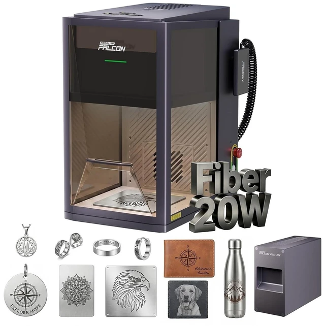 Main image of Creality Falcon T1 20W Fiber Laser Engraver, 10000mm/s Ultra Fast Laser Engraver and Cutter Machine for Metal,Wood,Jewelry,HD Smart Camera,Class 1 Certification, Auto Feed&Convey,AI Powered Simplicity