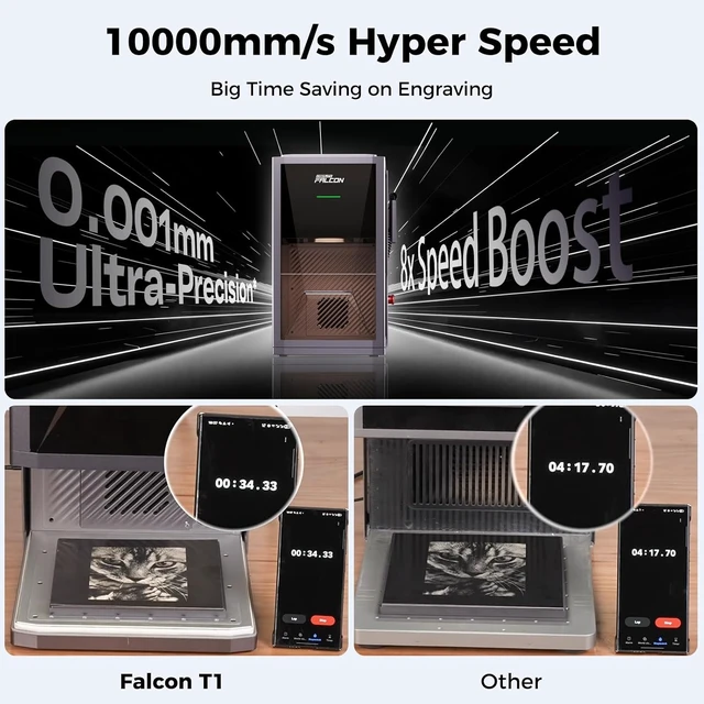 Alt view image 4 of 7 - Creality Falcon T1 20W Fiber Laser Engraver, 10000mm/s Ultra Fast Laser Engraver and Cutter Machine for Metal,Wood,Jewelry,HD Smart Camera,Class 1 Certification, Auto Feed&Convey,AI Powered Simplicity