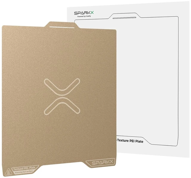 Main image of Creality Official SPARKX i7 Build Plate, Double Sided Textured PEI Sheet, 265×300mm Magnetic Flexible Removable Spring Steel Printing Plate, 3D Printer Bed Plate Gold (Without Magnetic Base)
