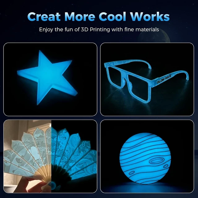 Alt view image 7 of 7 - Creality Official Hyper PLA Filament 1.75mm, Glow in The Dark Filament, 3D Luminous PLA Printer Filament, RFID Filament, Best with UV Lamps, Fit Most FDM 3D Printers, 1KG Spool (2.2 lbs) Blue