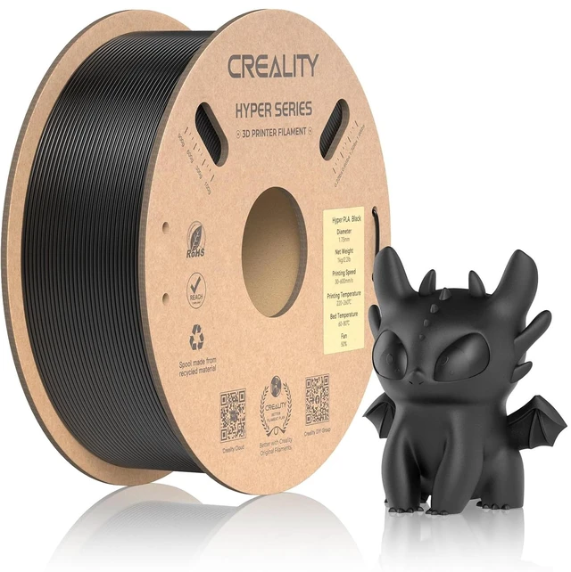 Main image of Official CREALITY Hyper PLA Filament 1.75mm, High Speed PLA 30-600mm/s Rapid 3D Printer Filament, Dimensional Accuracy +/-0.02mm, Fit Most FDM 3D Printers, 1KG(2.2lbs) Spool Black