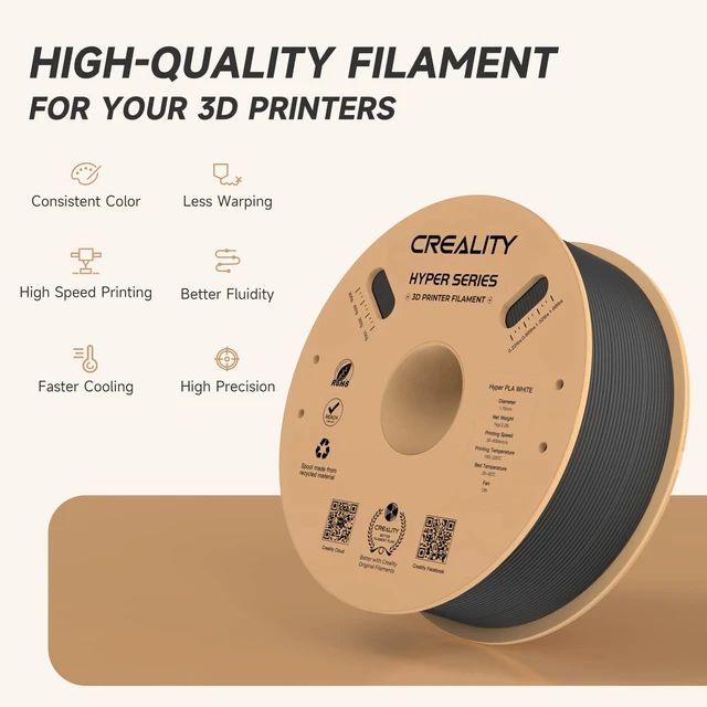 Alt view image 2 of 7 - Official CREALITY Hyper PLA Filament 1.75mm, High Speed PLA 30-600mm/s Rapid 3D Printer Filament, Dimensional Accuracy +/-0.02mm, Fit Most FDM 3D Printers, 1KG(2.2lbs) Spool Black