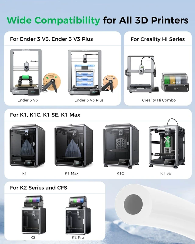 Alt view image 7 of 7 - Creality Official Teflon Tube 2M, 2.5mm ID 3D Printer PTFE Bowden Tubing Support 1.75mm Filament Heat Resistant for K2 Plus, K2 Series, CFS, K1C, K1 SE, K1 Max, K1, Ender 3 V3 Series, Ender 3 Series