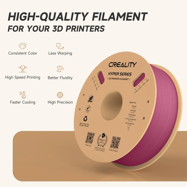 Alt view image 3 of 7 - Official Creality Hyper PLA Filament 1.75mm, High Speed PLA 30-600mm/s Rapid 3D Printer Filament, Dimensional Accuracy +/-0.02mm, Fit Most FDM 3D Printers,1KG(2.2lbs) Spool Viva Magenta