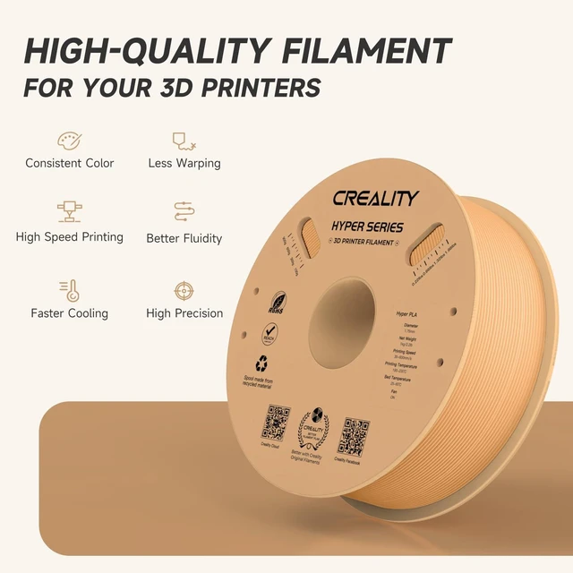 Alt view image 3 of 7 - Official Creality Hyper PLA Filament 1.75mm, High Speed PLA 30-600mm/s Rapid 3D Printer Filament, Dimensional Accuracy +/-0.02mm, Fit Most FDM 3D Printers, 1KG(2.2lbs) Spool Peach Fuzz