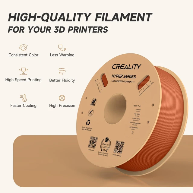 Alt view image 3 of 7 - Official CREALITY Hyper PLA Filament 1.75mm, High Speed PLA 30-600mm/s Rapid 3D Printer Filament, Dimensional Accuracy +/-0.02mm, Fit Most FDM 3D Printers, 1KG(2.2lbs) Spool Burnt Orange
