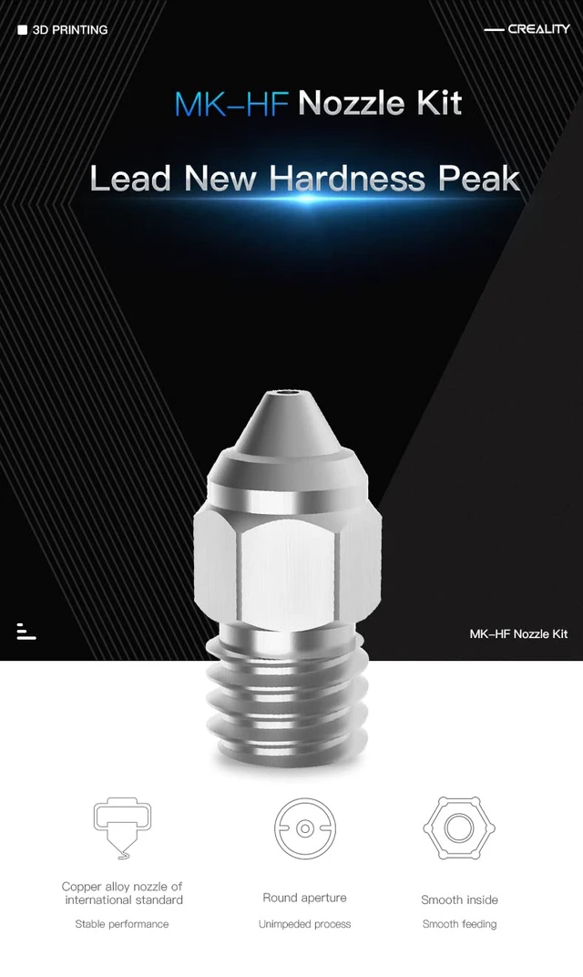Alt view image 2 of 7 - Creality Official MKHF Nozzle Kit 5pcs/Set, Original Copper Alloy High Hardness 3D Printer Nozzles (0.25/0.4/0.4/0.6/0.8mm),for Ender3, Ender5, CR10 Series FDM 3D Printers