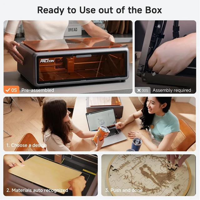 Alt view image 4 of 7 - Creality Falcon A1 10W Laser Engraver, Enclosed Laser Cutter with Air Assist, HD Camera Positioning, Beginner-Friendly, Class 1 Safety Laser Engraving Machine for Wood and Metal, Acrylic