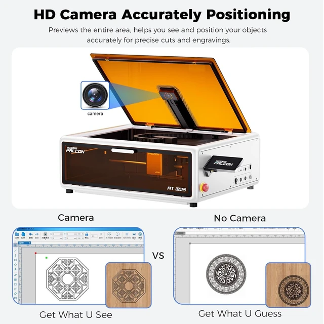 Alt view image 6 of 7 - Creality Falcon A1 Pro 20W Laser Engraver with Air Assist, HD Smart Camera for Auto Focus, APP Control, Class 1 Safety Enclosed Engraving Machine for Wood and Metal, Acrylic(White)