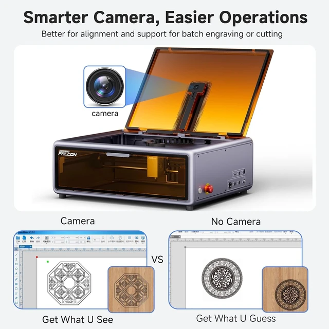 Alt view image 5 of 7 - Creality Falcon A1 10W Laser Engraver, Enclosed Laser Cutter with Air Assist, HD Camera Positioning, Beginner-Friendly, Class 1 Safety Laser Engraving Machine for Wood and Metal, Acrylic