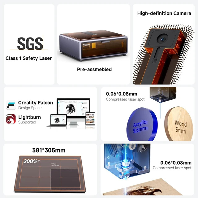 Alt view image 2 of 7 - Creality Falcon A1 10W Laser Engraver, Enclosed Laser Cutter with Air Assist, HD Camera Positioning, Beginner-Friendly, Class 1 Safety Laser Engraving Machine for Wood and Metal, Acrylic