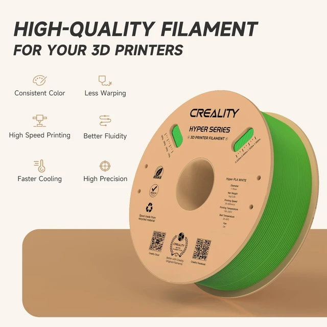 Alt view image 3 of 7 - Official CREALITY Hyper PLA Filament 1.75mm, High Speed PLA 30-600mm/s Rapid 3D Printer Filament, Dimensional Accuracy +/-0.02mm, Stronger Toughness, Fit Most FDM 3D Printers1KG(2.2lbs) Spool Green