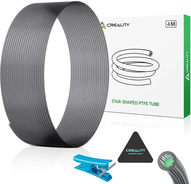 Main image of Creality PTFE Tube 4M for 1.75mm Filament, Low-Resistance Star-Shaped Inner Channel Bowden Tube, 30% Less Friction, High Temp PTFE Tubing up to 260°C, Includes Tube Cutter for FDM 3D Printer
