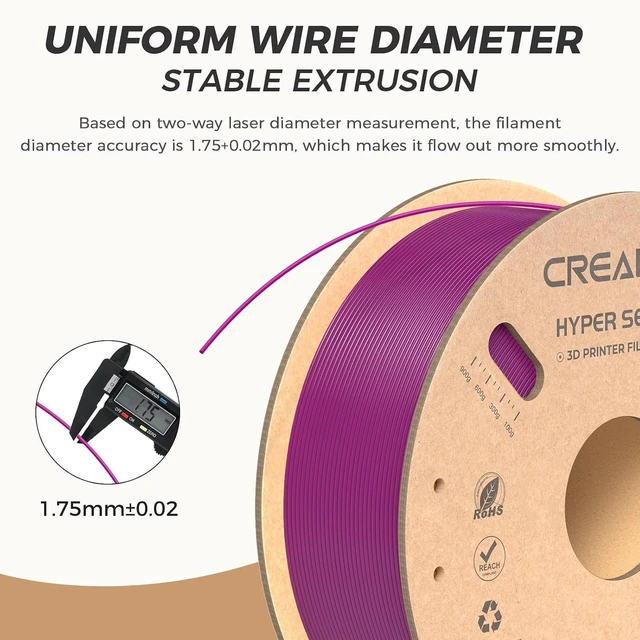 Alt view image 4 of 7 - Official Creality Hyper PLA Filament 1.75mm, High Speed PLA 30-600mm/s Rapid 3D Printer Filament, Dimensional Accuracy +/-0.02mm, Fit Most FDM 3D Printers1KG(2.2lbs) Spool Purple