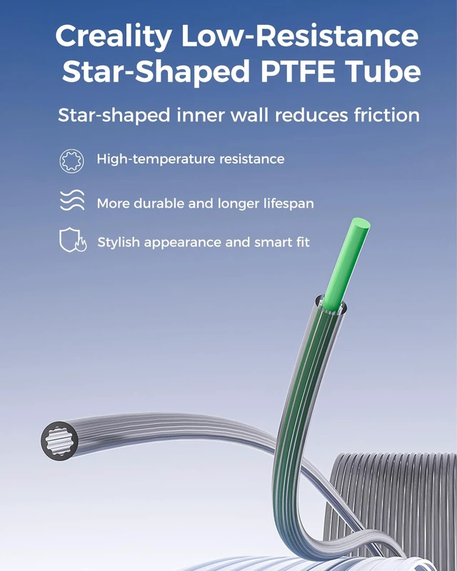 Alt view image 2 of 7 - Creality PTFE Tube 2M for 1.75mm Filament, Low-Resistance Star-Shaped PTFE Tube 30% Less Friction, High Temp PTFE Tubing up to 260°C, Smooth Flow for Multicolor Printing, Smart Fit for FDM 3D Printers