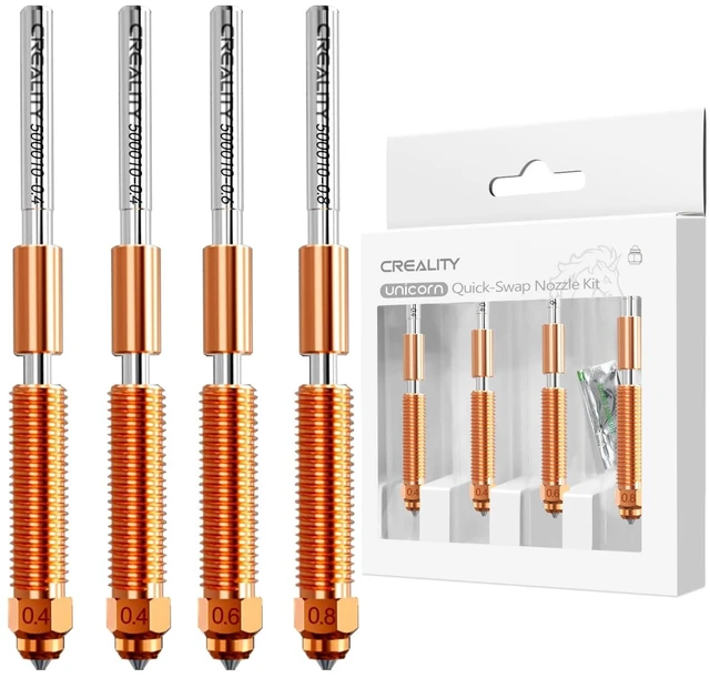 Main image of Creality Official K1C/K1 SE/K2 SE Nozzle, Unicorn Quick-Swap 0.4mm, 0.6mm, 0.8mm 4PCS Nozzle Kit, Copper Alloy and Hardened Steel 3D Printer Nozzle for K1C, K1SE, K2 SE, Ender 3 V3 SE, Ender 3 V3 Plus
