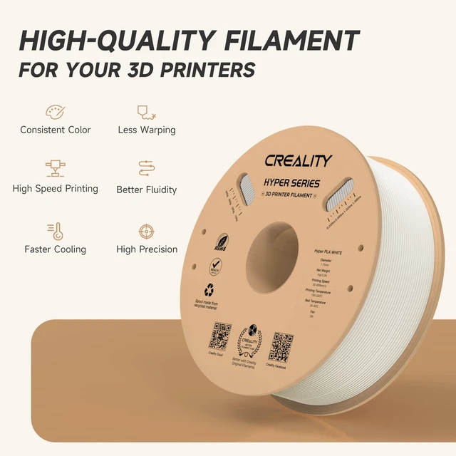 Alt view image 3 of 7 - Official CREALITY Hyper PLA Filament 1.75mm, High Speed PLA 30-600mm/s 3D Printer Filament, Dimensional Accuracy +/-0.02mm, Fit Most FDM 3D Printers1KG(2.2lbs) Spool White