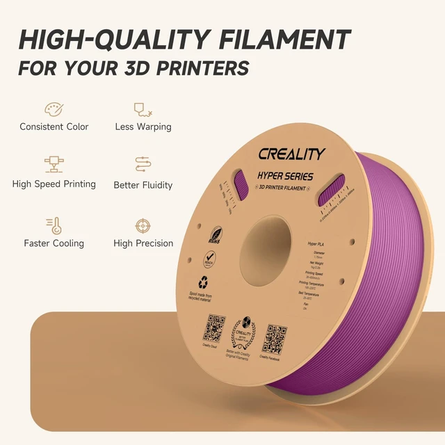 Alt view image 3 of 7 - Official Creality Hyper PLA Filament 1.75mm, High Speed PLA 30-600mm/s Rapid 3D Printer Filament, Dimensional Accuracy +/-0.02mm, Fit Most FDM 3D Printers1KG(2.2lbs) Spool Purple