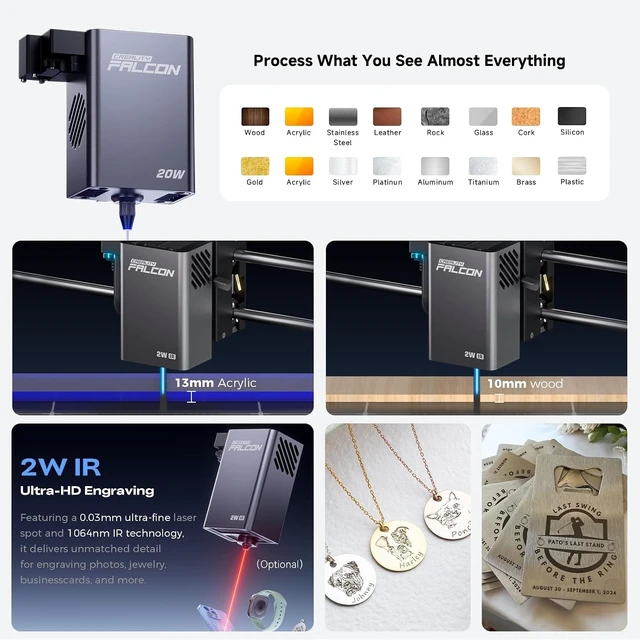 Alt view image 3 of 7 - Creality Falcon A1 Pro 20W Laser Engraver with Air Assist, HD Smart Camera for Auto Focus, APP Control, Convenient Touch Screen, Class 1 Safety Enclosed Engraving Machine for Wood and Metal, Acrylic