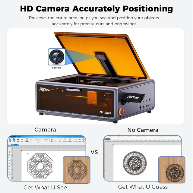 Alt view image 6 of 7 - Creality Falcon A1 Pro 20W Laser Engraver with Air Assist, HD Smart Camera for Auto Focus, APP Control, Convenient Touch Screen, Class 1 Safety Enclosed Engraving Machine for Wood and Metal, Acrylic